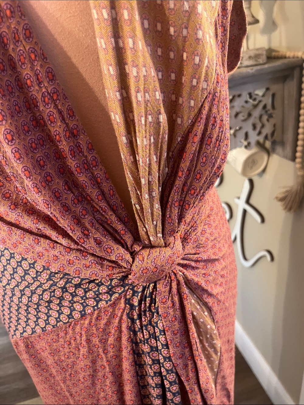 Free People Rust Multi-Pattern Knot Front Maxi Dress - Picture 4 of 8